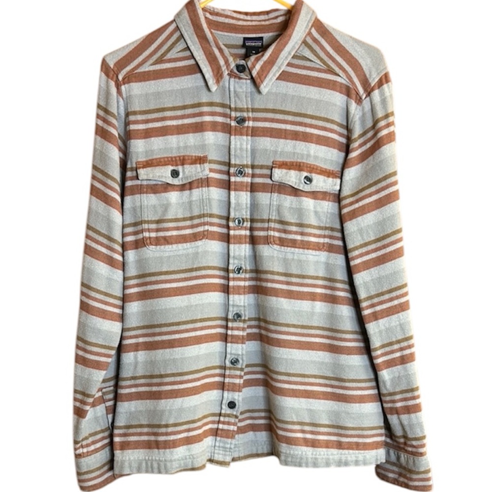 Patagonia Fjord Organic Cotton Flannel Arborist Striped Button-Up Shirt